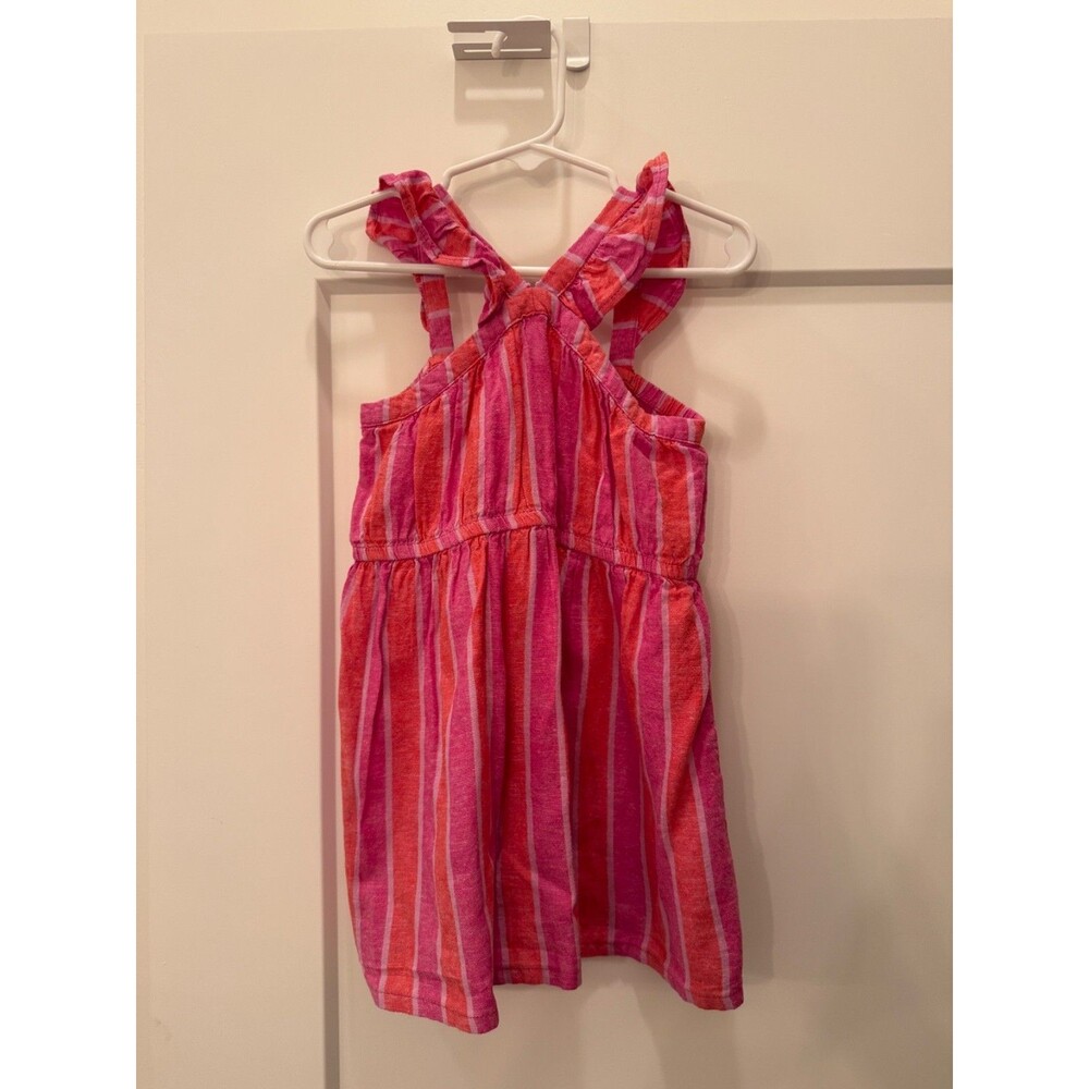 Carter’s Toddler Girl Dress 2T Pink Orange Stripe Linen Blend Summer